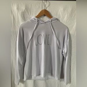 Rae Dunn grey striped LOVE Hoodie sz Sm